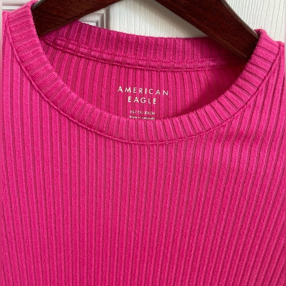 AEO Long-Sleeve Ribbed Crew Neck Tee Pink XS - Picture 5 of 6
